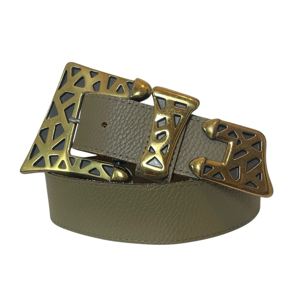 VINTAGE Art Deco Mid-Century Modern 70s 80s Leather Geometric Belt \\ S
